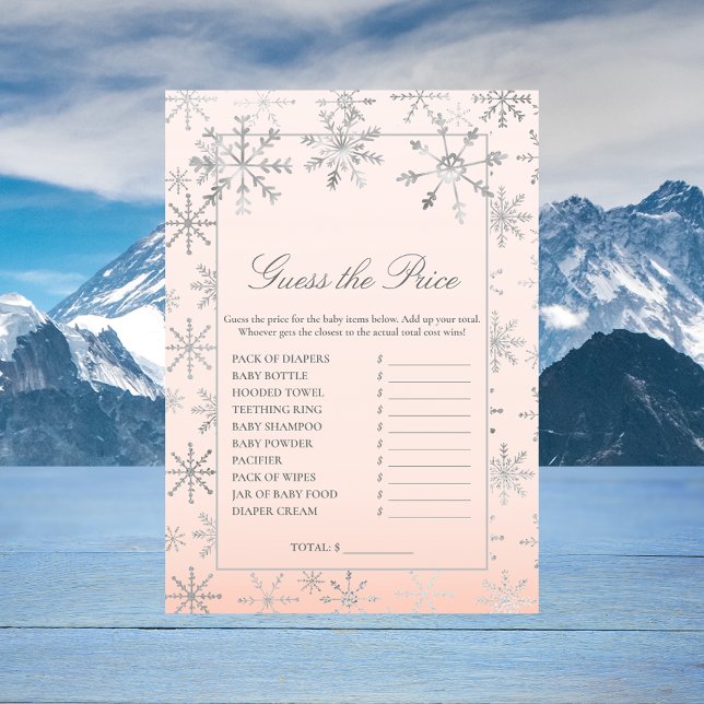 Invitation Jeux de bébé Shower Flocon de neige rose Devinez l (Créateur téléchargé)