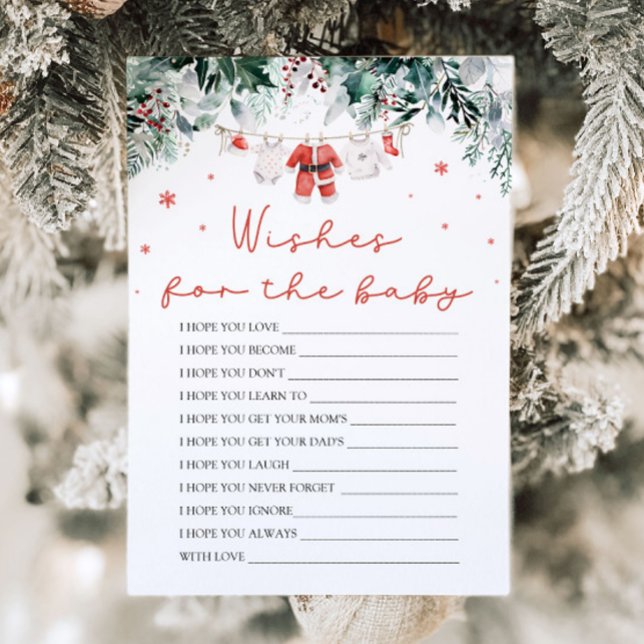 Invitation Jeux de conseils pour bébé avec souhaits de Père N (Watercolor Christmas Red Santa Baby Shower Wishes For Baby Advice Game)
