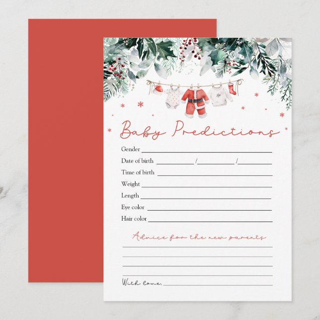 Invitation Jeux de prédiction pour bébé Santa Rouge Noël Bébé (Devant / Derrière)