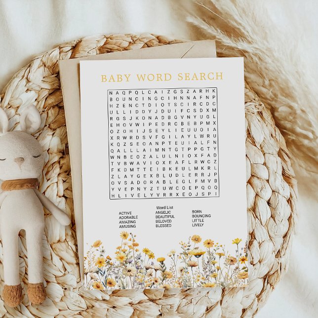 Invitation Jeux de recherche de mots pour Baby Shower avec fl (Créateur téléchargé)