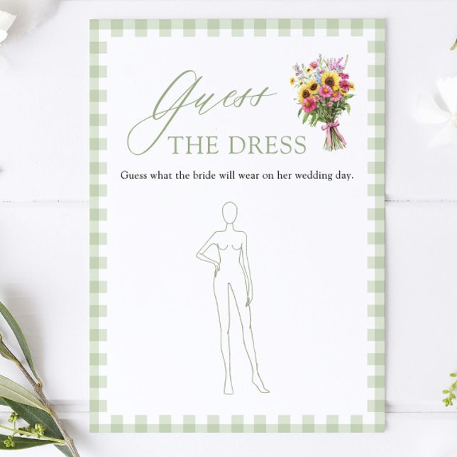 Invitation Jeux de Salle de Mariage "Devine la Robe" Vert Sau (Sage Green Guess The Dress Bridal Shower Game)
