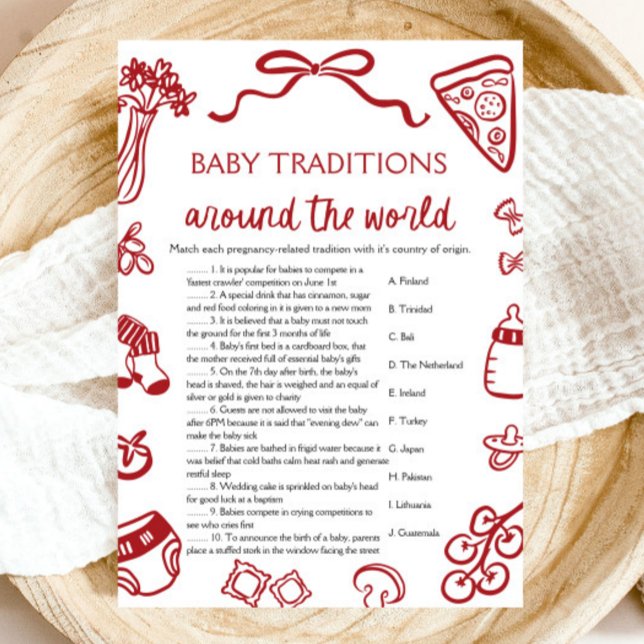 Invitation Jeux de traditions de bébé dessinées à la main aut (Hand Drawn Baby Traditions Around The World Game)