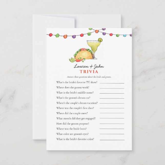 Invitation Jeux de trivia pour fête de mariage couple Taco &  (Devant)