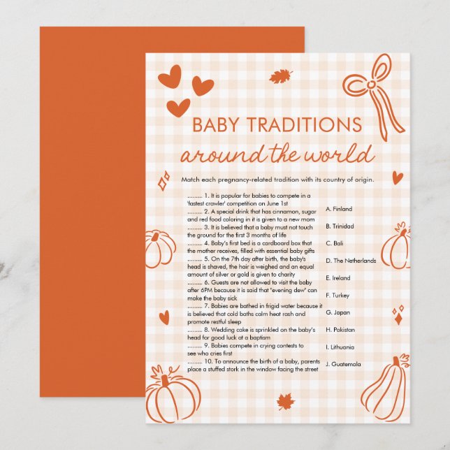 Invitation Jeux des traditions de bébé citrouille automne aut (Devant / Derrière)
