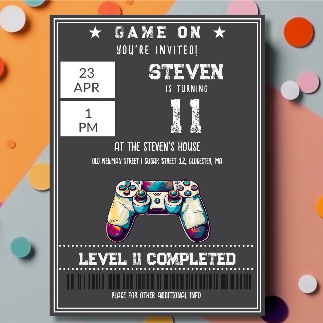 Invitation Jeux vidéo anniversaire enfants (Créateur téléchargé)
