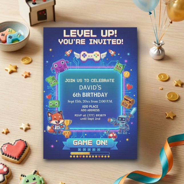 Invitation Jeux vidéo cool pour la fête d'anniversaire des 6  (Créateur téléchargé)