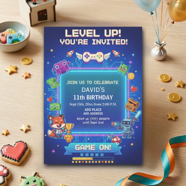 Invitation Jeux vidéo cool pour le 11e anniversaire (Créateur téléchargé)