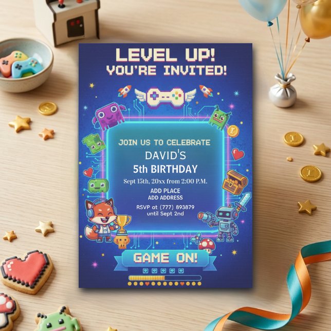 Invitation Jeux vidéo cool pour un 5ème anniversaire (Créateur téléchargé)