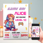 Invitation Jeux Vidéo Filles Fête d'anniversaire<br><div class="desc">Réalisées avec précision et attention aux détails, nos invitations présentent des graphismes épurés, des couleurs vives et des symboles iconiques qui résonnent chez les joueurs de tous âges. Que vous soyez l'hôte d'une soirée de jeux, d'un bain d'anniversaire ou d'une célébration de jalon, nos invitations à des jeux vidéo donnent...</div>