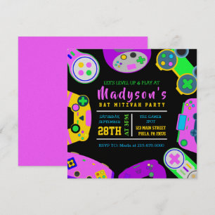 Invitation JEUX VIDÉO JEU Fille Bat mitzvah Soirée