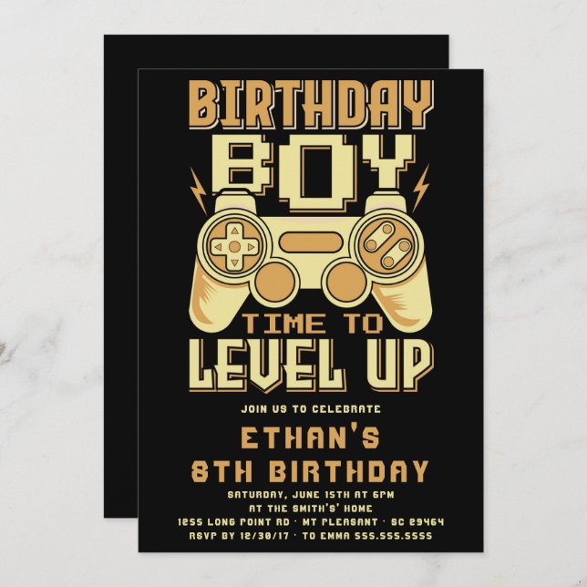 Invitation Jeux vidéo Niveau supérieur Anniversaire Invitatio (Devant / Derrière)