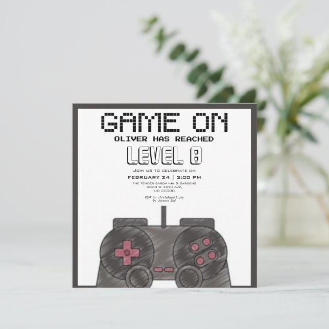 Invitation jeux vidéo photo anniversaire (Debout devant)