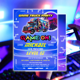Invitation Jeux Vidéo pour enfants Camion fête d'anniversaire