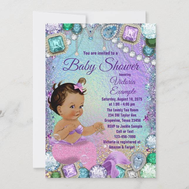 Invitation Jewel Mermaid Ethnic Pink Mermaid Baby shower (Devant)