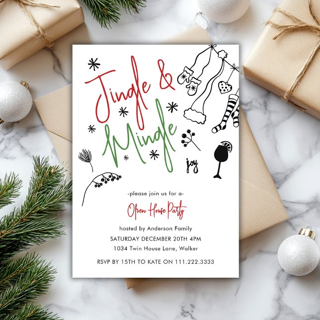 Invitation Jingle And Mingle Fête Festive Doddle Noël  (Créateur téléchargé)