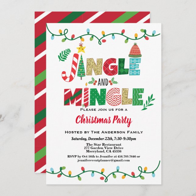 Invitation Jingle et Mingle Fête de Noël (Devant / Derrière)