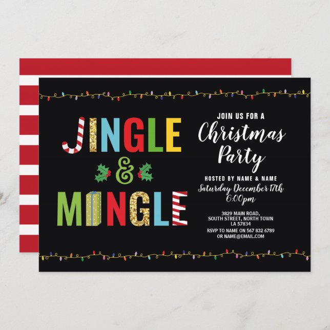 Invitation Jingle et Mingle Fête de Noël Vacances de Noël (Devant / Derrière)