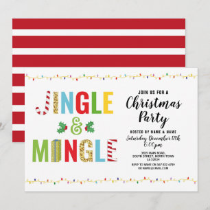 Invitation Jingle et Mingle Fête de Noël Vacances Holly