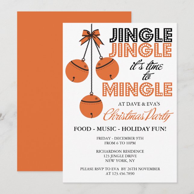 Invitation Jingle et Mingle Fête/Noël (Devant / Derrière)