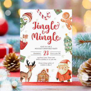 Invitation Jingle et Mingle Fête Noël Père Noël