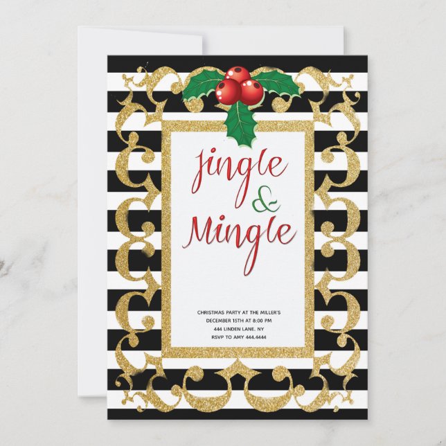 Invitation Jingle et Mingle Gold parties scintillant fête (Devant)