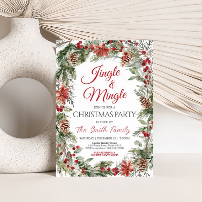 Invitation Jingle et Mingle Holly Berries fête de Noël (Holly Berries Jingle and Mingle Christmas Party Invitation)