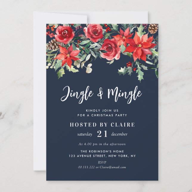 Invitation jingle et mingle marine bleu fête de noël (Devant)