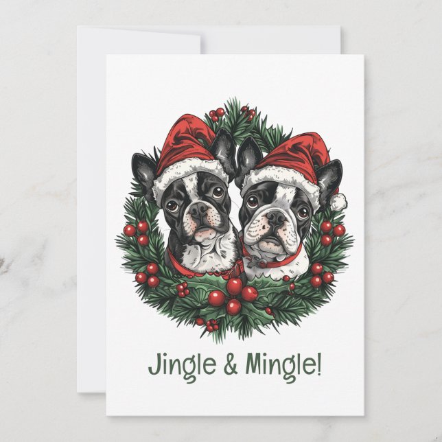Invitation Jingle Et Mingle Noël Boston Terrier Chiens (Devant)