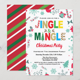 Invitation Jingle et Mingle Noël Party blanc et or