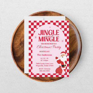 Invitation Jingle Et Mingle Noël Rétro Damier Rouge