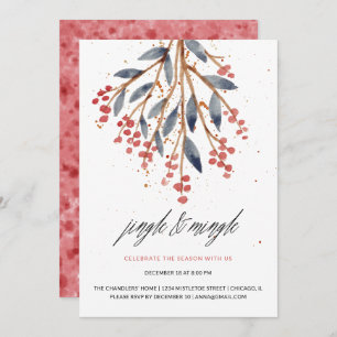 Invitation Jingle et Mingle Noël Verdure et Berry Rouge