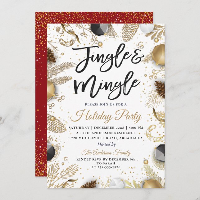 Invitation Jingle et Mingle Red Gold (Devant / Derrière)