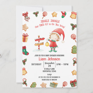 Invitation Jingle Jangle Little Elf, Baby shower de Noël
