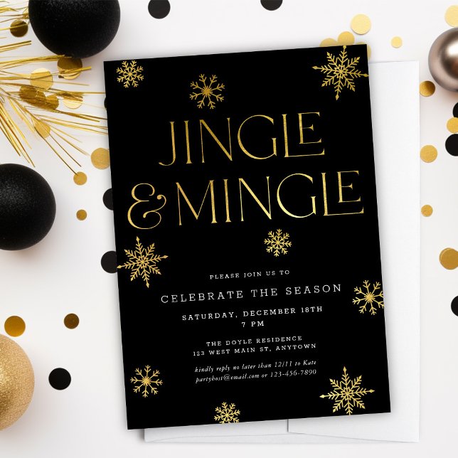 Invitation Jingle & Mingle Black Gold Snowflakes (Créateur téléchargé)