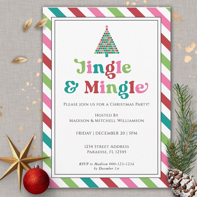 Invitation Jingle & Mingle Bright Retro Christmas Party (Créateur téléchargé)