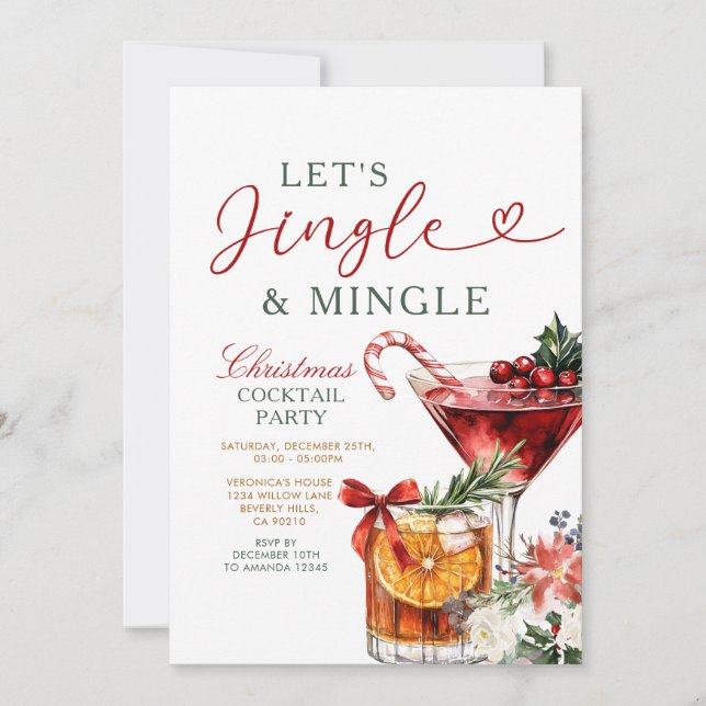 Invitation Jingle & Mingle Christmas Cocktail Holiday Party (Devant)