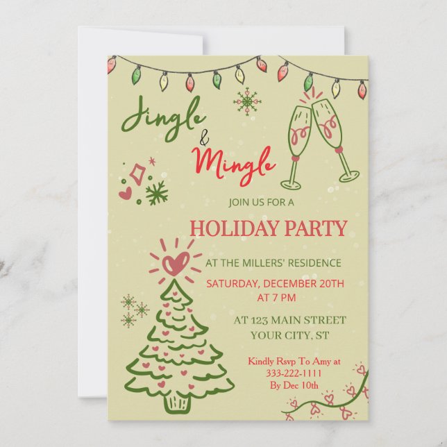 Invitation Jingle & Mingle Christmas  Holiday Party  (Devant)