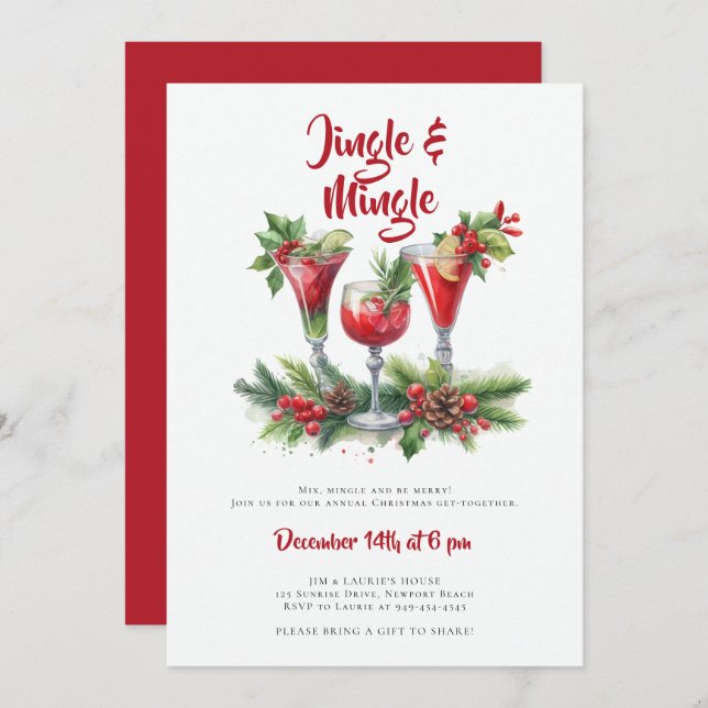 Invitation Jingle Mingle Cocktail de vacances Red Christmas P (Devant / Derrière)
