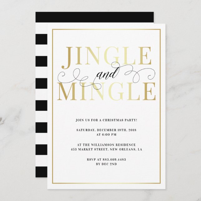 Invitation Jingle & Mingle | Elégante fête de vacances (Devant / Derrière)