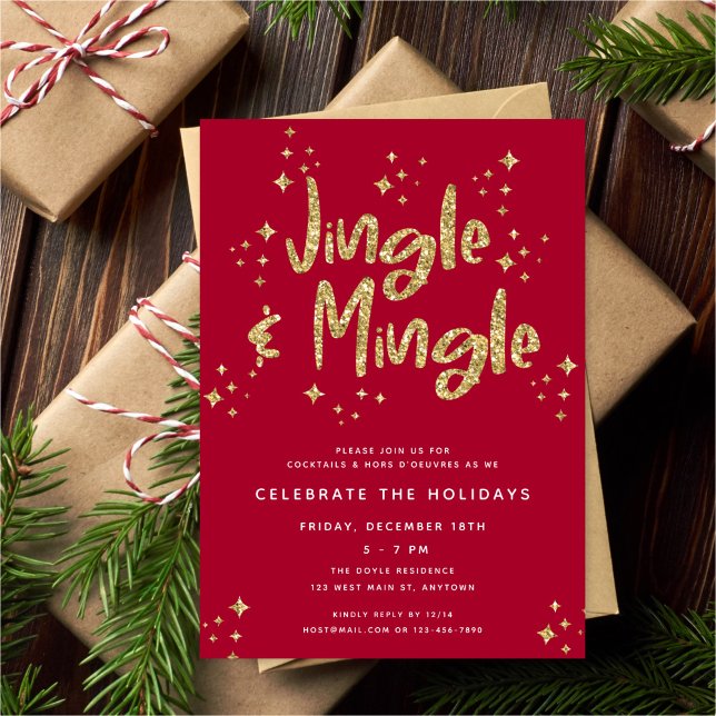 Invitation Jingle & Mingle Faux Gold Parties scintillant (Créateur téléchargé)