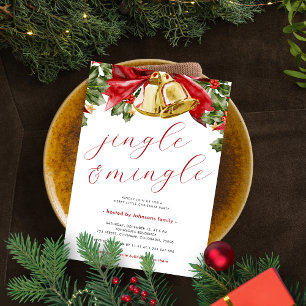 Invitation Jingle & Mingle Festive Gold Bells Fête Noël