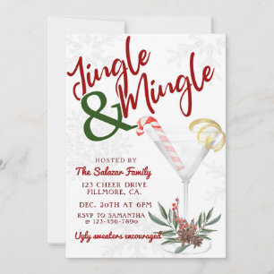 Invitation Jingle & Mingle, Fête de Noël, Cocktail de vacance