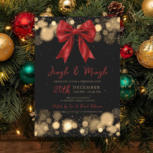 Invitation Jingle Mingle Fête de Noël Hiver Or Arc Rouge