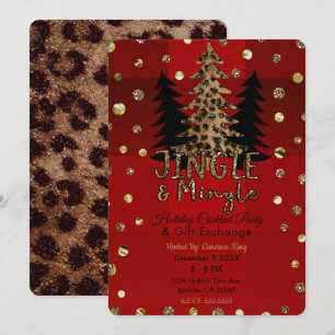 Invitation Jingle & Mingle Gold Glam Léopard de Noël