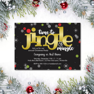 Invitation Jingle & Mingle Gold Red and Green Christmas Party