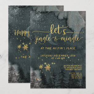 Invitation Jingle & Mingle Gold Woodland Holiday Party