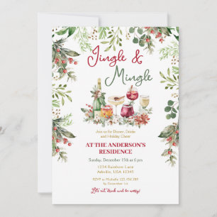 Invitation Jingle & Mingle Greenery Cocktail Dîner de Noël