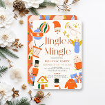Invitation Jingle & Mingle Mingle Jours fériés<br><div class="desc">Cette mignonne invitation de fête de Noël "jingle & mêle" présente un arrière - plan crème avec le Père Noël, un bonhomme de neige, un casse-noix, un ange, une trompette, un tambour et des ornements de vacances. L'envers est orné d'un arrière - plan rouge avec des motifs ornementaux. Personnalisez-le selon...</div>