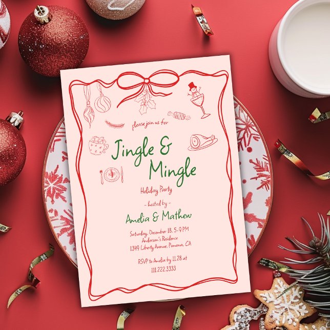 Invitation Jingle Mingle Noël Dessins à la Main Rouges (Créateur téléchargé)