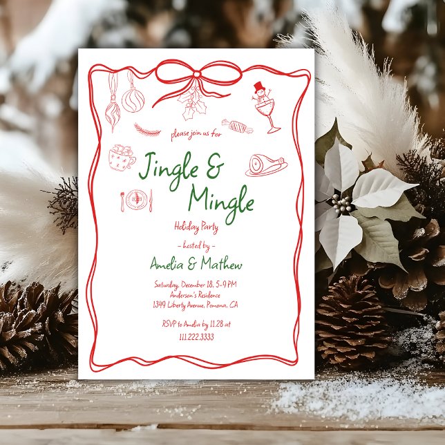 Invitation Jingle Mingle Noël Gribouillages Rouges (Créateur téléchargé)